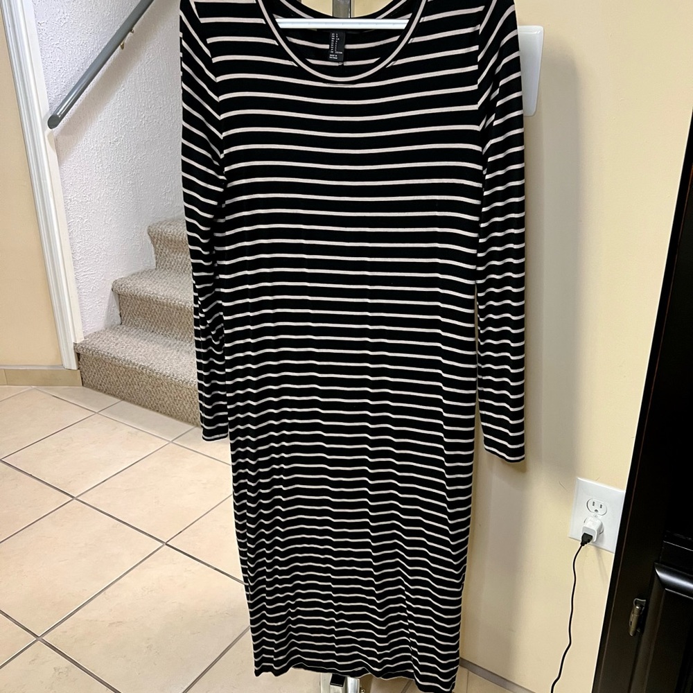 Striped body-con midi dress.